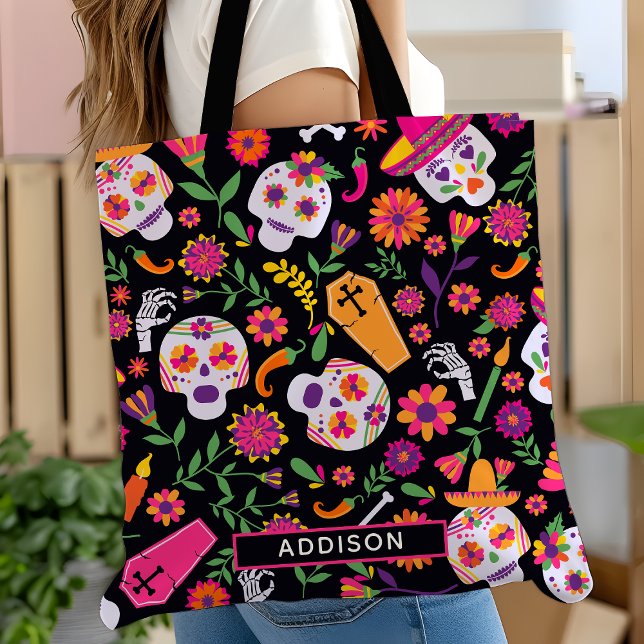 Bolso De Tela Patrón De Calavera De Azúcar Muerto Personalizado (Subido por el creador)
