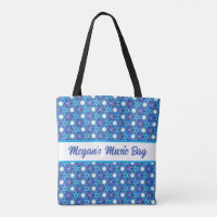 Patrón de caleidoscopio azul de Crisp. tote de alt
