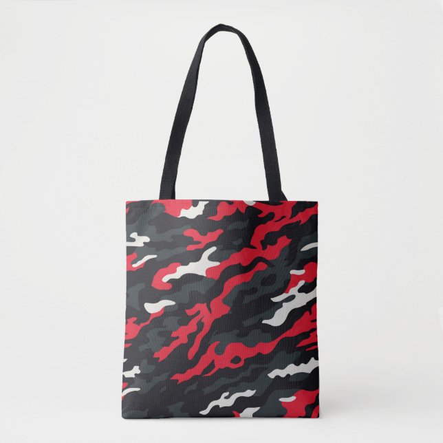 Bolso De Tela Patrón de camuflaje gris negro rojo blanco (Anverso)