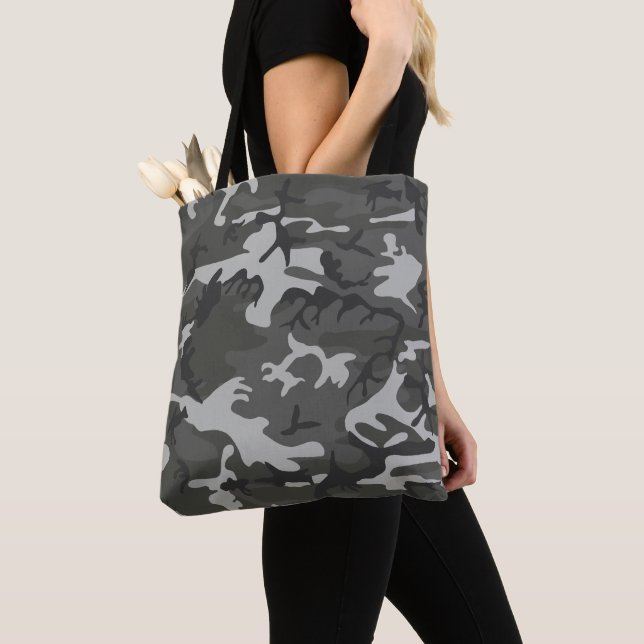 Bolso De Tela Patrón de camuflaje gris, patrón militar, ejército (Detalle)