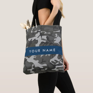 Bolso De Tela Patrón de camuflaje gris, tu nombre, Personaliza