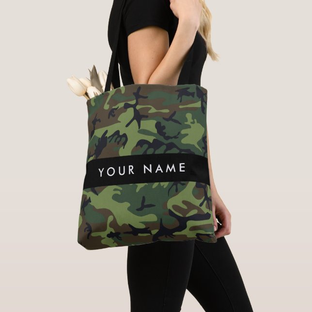 Bolso De Tela Patrón de camuflaje verde, nombre, personalización (Detalle)