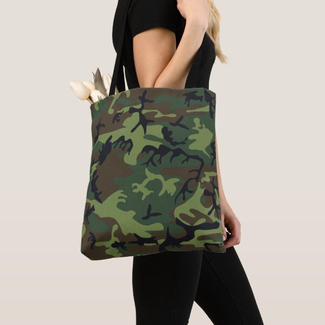 Bolso De Tela Patrón de camuflaje verde, patrón militar, ejércit (Detalle)