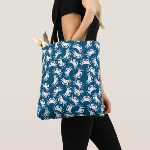 Bolso De Tela Patrón de cangrejo sin foco blanco y azul
