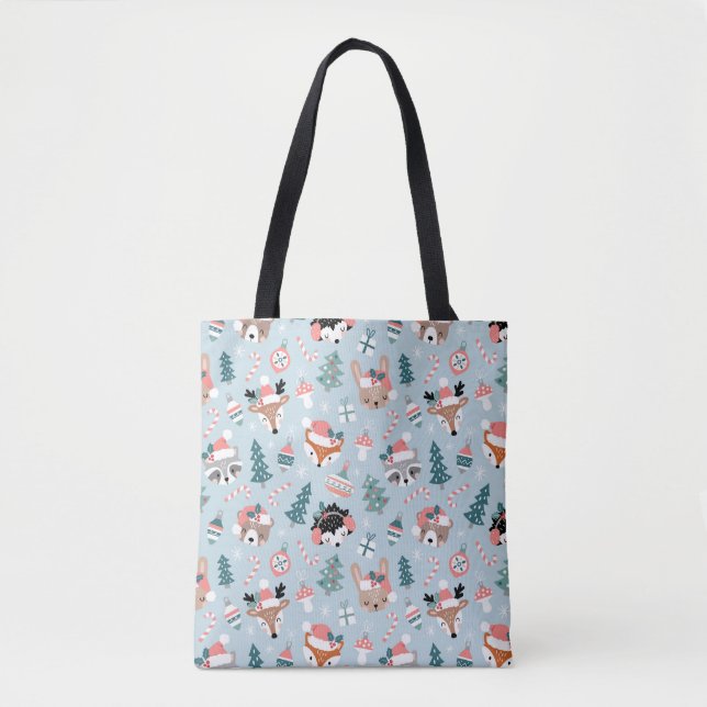 Bolso De Tela Patrón de caras animales de los Navidades de Woodl (Anverso)