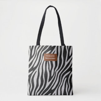 Bolso De Tela Patrón de cebra negro blanco marrón coñac, tu nomb