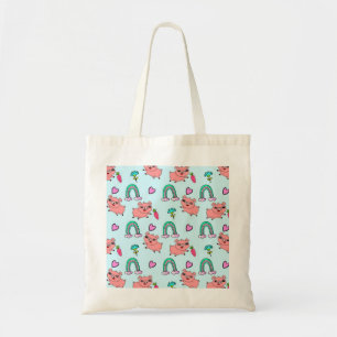 Bolso De Tela Patrón de cerdos y arcoíris lindos y extravagantes