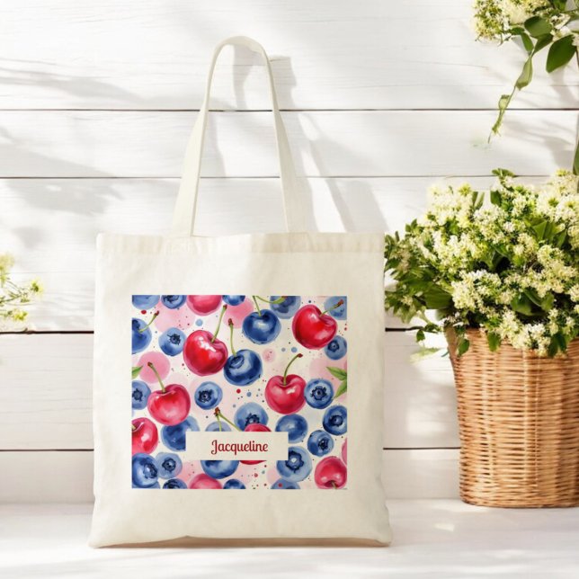 Bolso De Tela Patrón de cerezo de Berry de frutas azules rojas (Subido por el creador)