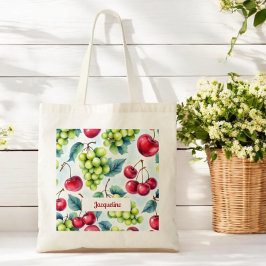 Bolso De Tela Patrón de cerezo de uvas de frutos rojos verdes
