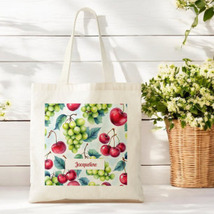 Bolso De Tela Patrón de cerezo de uvas de frutos rojos verdes