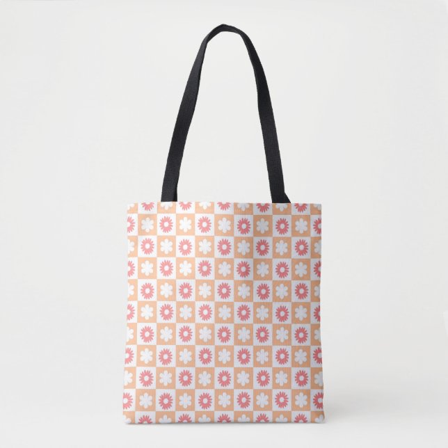 Bolso De Tela Patrón de cheques de flor hippie (Anverso)