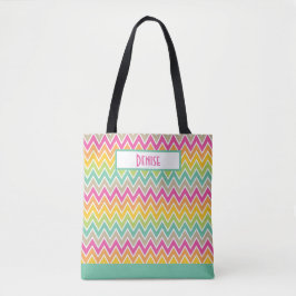 Bolso De Tela Patrón de cheurón arcoiris colorido y negrita mono