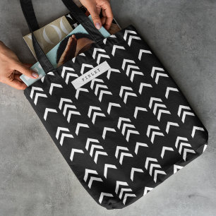 Bolso De Tela Patrón de cheurón geométrico negro y blanco