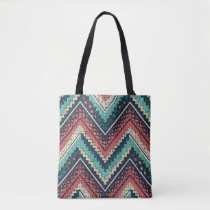Bolso De Tela Patrón de Chevron Boho   Verde azulado, Coral y Cr