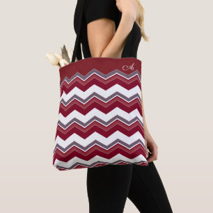 Bolso De Tela Patrón de chevron de Borgoña con monograma