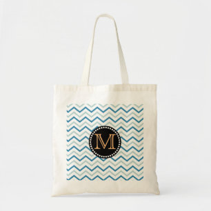 Bolso De Tela Patrón de Chevron Monograma Mar Azul Gris