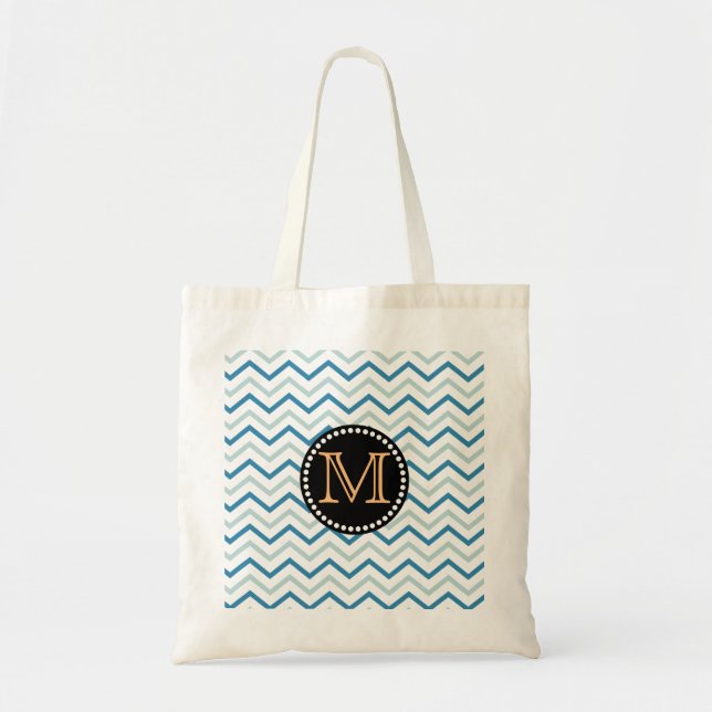 Bolso De Tela Patrón de Chevron Monograma Mar Azul Gris (Frente)