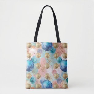 Bolso De Tela Patrón de círculo dorado y azul con acentos Purpur