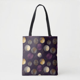 Bolso De Tela Patrón de círculos abstractos boho de oro púrpura