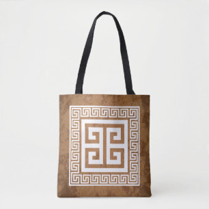 Bolso De Tela Patrón de clave griega diseño blanco