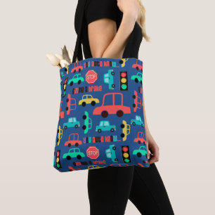 Bolso De Tela Patrón de coches de tráfico en azul