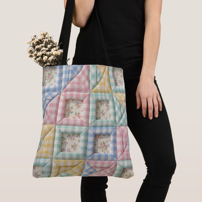 Bolso De Tela Patrón de colcha de patchwork de gingham (Detalle)