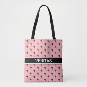 Bolso De Tela Patrón de colibrí en negro y rosa coral