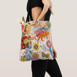 Bolso De Tela Patrón de Collage Boho Vintage Alma Gitana Crema