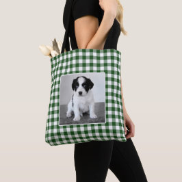 Bolso De Tela Patrón de comprobación de Gingham blanco verde fot