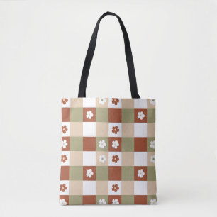 Bolso De Tela Patrón de comprobación de Gingham de flor de otoño