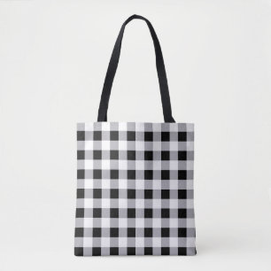 Bolso De Tela Patrón de comprobación de la placa blanca gris neg
