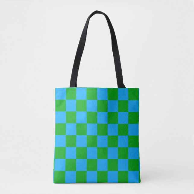 Bolso De Tela Patrón de comprobación verde azul (Anverso)