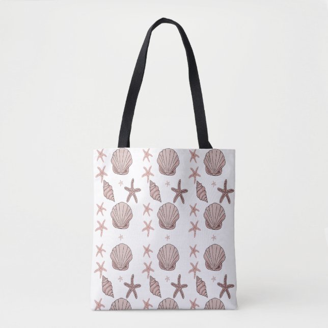 Bolso De Tela Patrón de conchas marinas rosadas - Diseño de vera (Anverso)