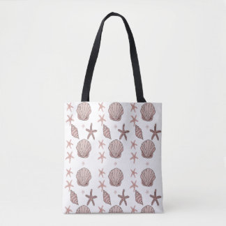 Bolso De Tela Patrón de conchas marinas rosadas - Diseño de vera