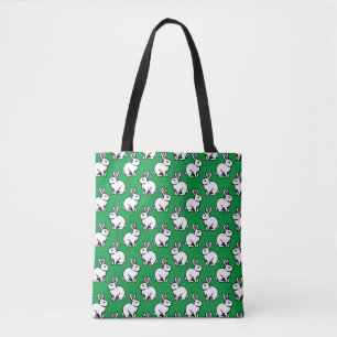 Bolso De Tela Patrón de conejos - Blanco y negro con Kelly Green