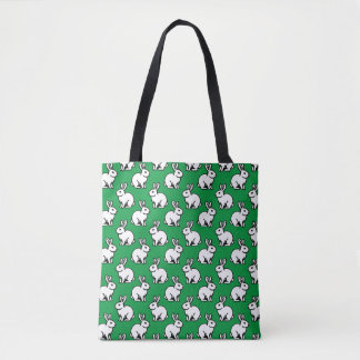 Bolso De Tela Patrón de conejos - Blanco y negro con Kelly Green