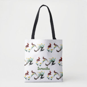 Bolso De Tela Patrón de conejos de conejo floral personalizado