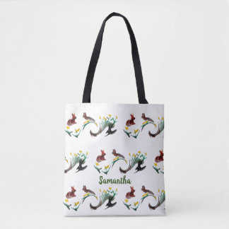 Bolso De Tela Patrón de conejos de conejo floral personalizado