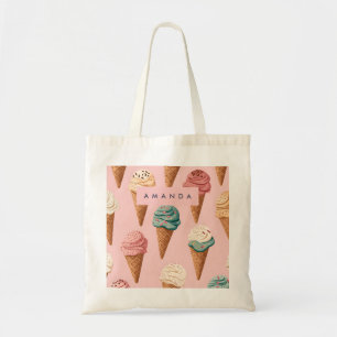 Bolso De Tela Patrón de cono de helado retro vintage personaliza