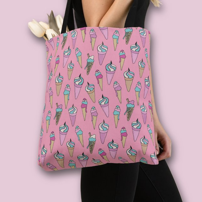Bolso De Tela Patrón de cono de helado rosa (Ice Cream pattern all over print tote bag)