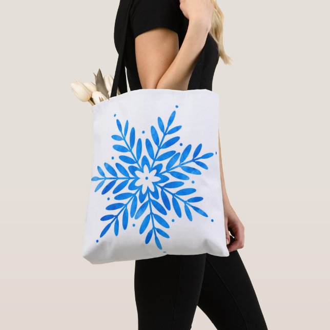 Bolso De Tela Patrón de copo de nieve azul acuarela (Detalle)