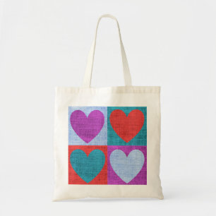 Bolso De Tela Patrón de corazón a cuadros púrpura verde y rojo