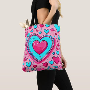 Bolso De Tela Patrón de corazón azul rosado