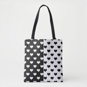 Bolso De Tela Patrón de corazón de amor blanco negro