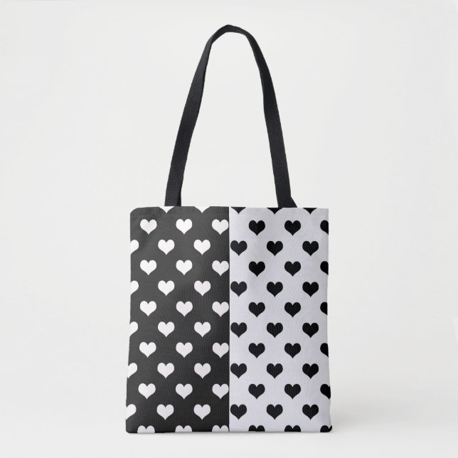 Bolso De Tela Patrón de corazón de amor blanco negro (Anverso)