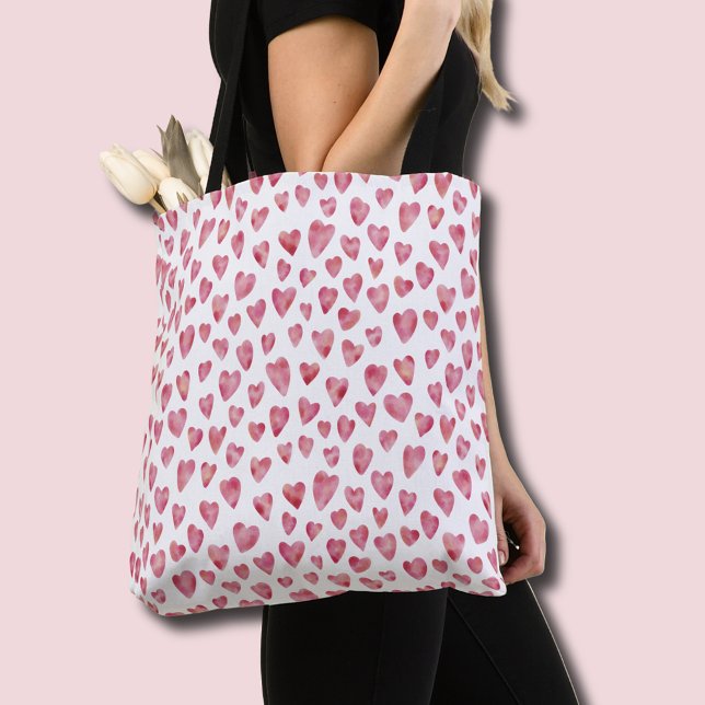 Bolso De Tela Patrón de corazón de amor rosa (Pink watercolor love heart tote bag)