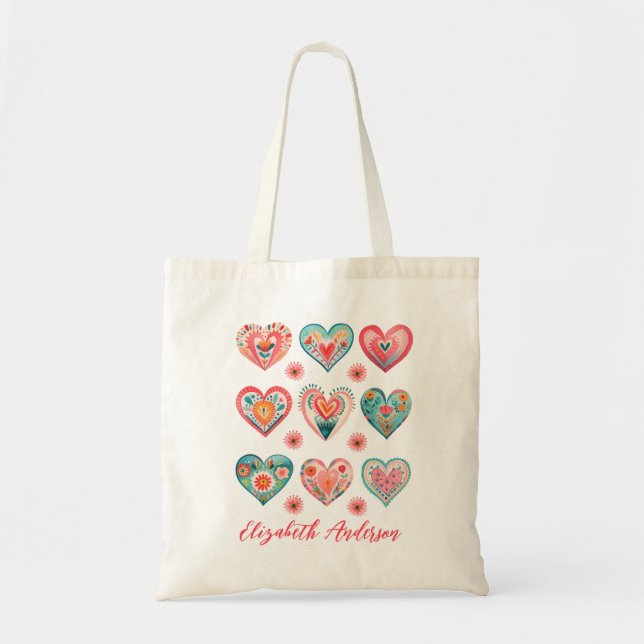 Bolso De Tela Patrón de corazón de San Valentín lindo (Frente)