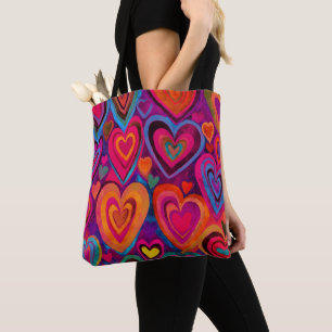 Bolso De Tela Patrón de corazón divertido Mezcla rosa caliente