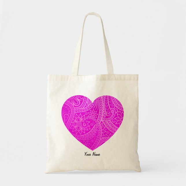 Bolso De Tela Patrón de corazón magenta estético vibrante person (Frente)