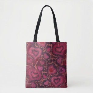 Bolso De Tela Patrón de "corazón", rojo, burdeos y rosa, arte de